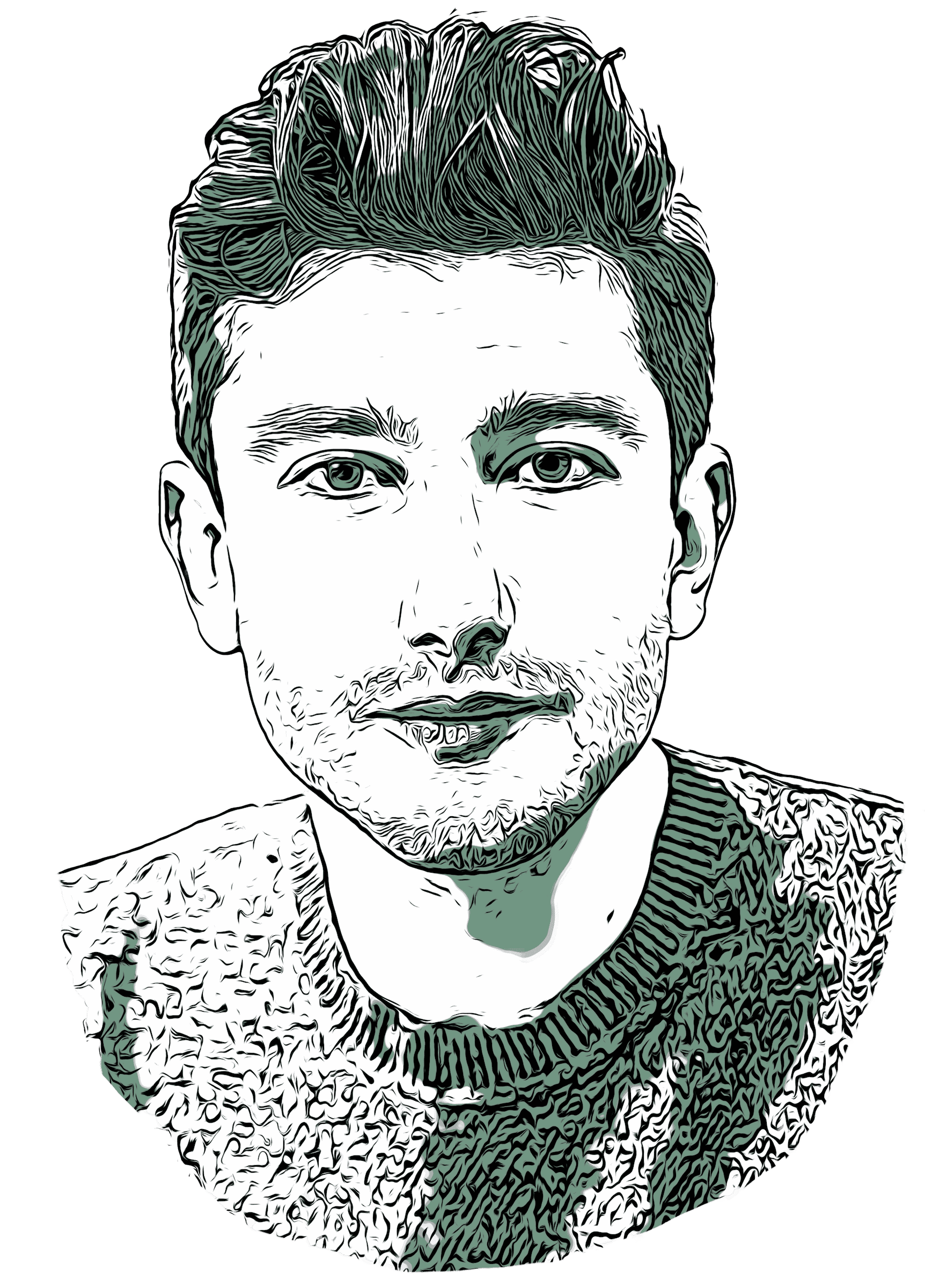 black and white drawing of Joshua Toro